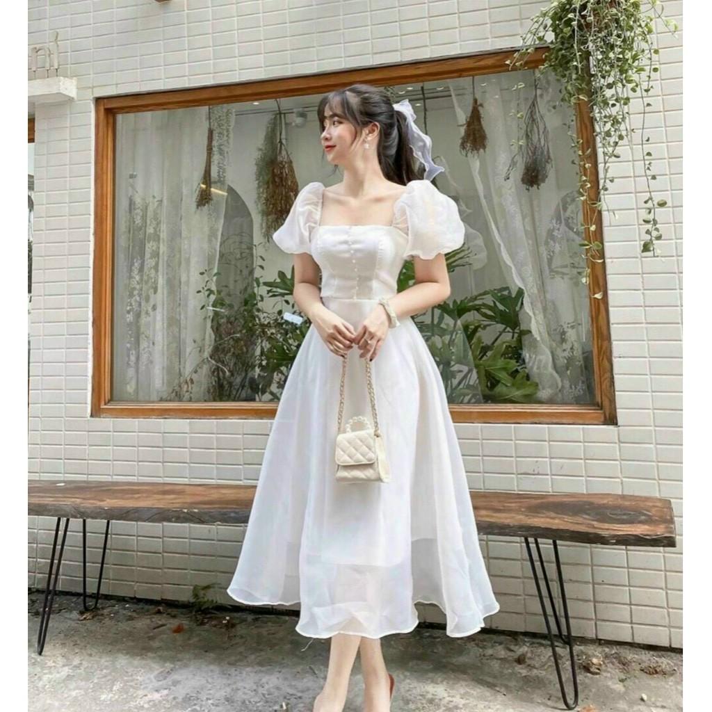 Đầm voan xoè dự tiệc đính cườm kèm mút