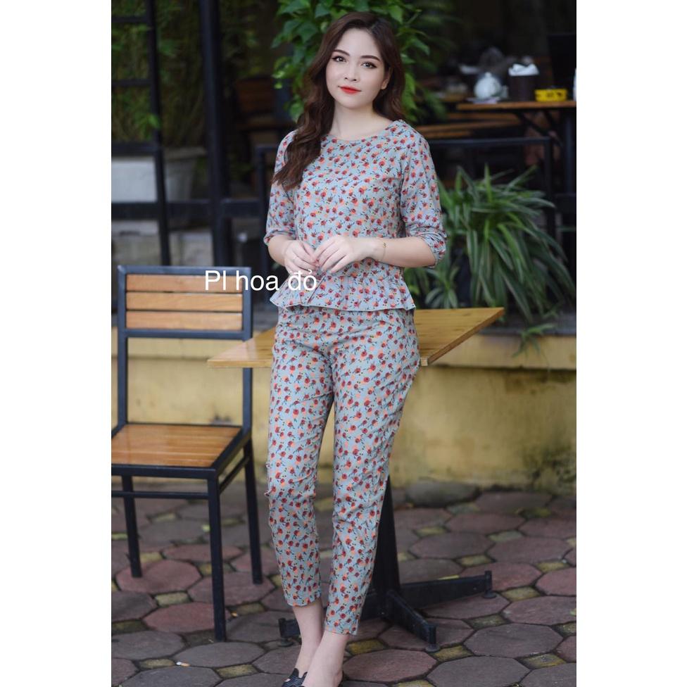 Quần áo mặc nhà, Đồ bộ sau sinh hoa chất kate hàn hoa lá đẹp