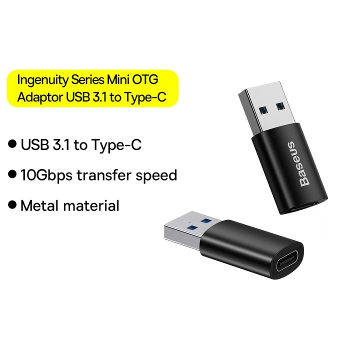 Đầu chuyển OTG Type C to USB 3.1 tốc độ cao Baseus Ingenuity Series Mini OTG Gen2 (Type-C to USB-A 3.1 Full Size, 10Gbps High speed OTG for Laptop/Macbook/iPad/Tablet/Smartphone)- Hàng nhập khẩu