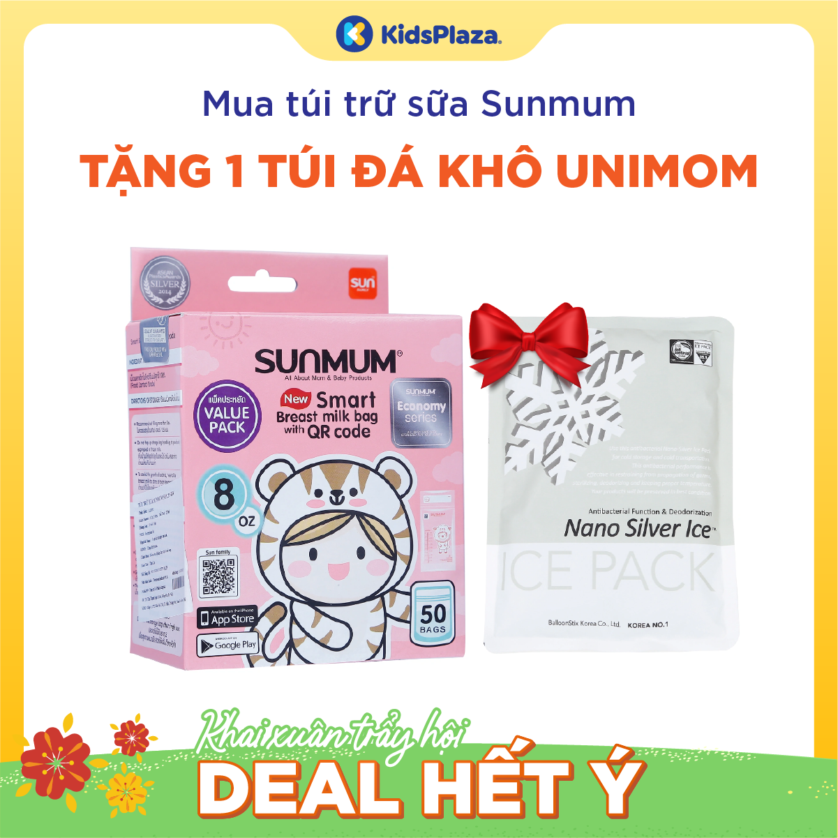 [Mua 1 tặng 1] - Mua túi trữ sữa Sunmum 50pcs (mẫu mới) tặng 1 túi đá khô Unimom