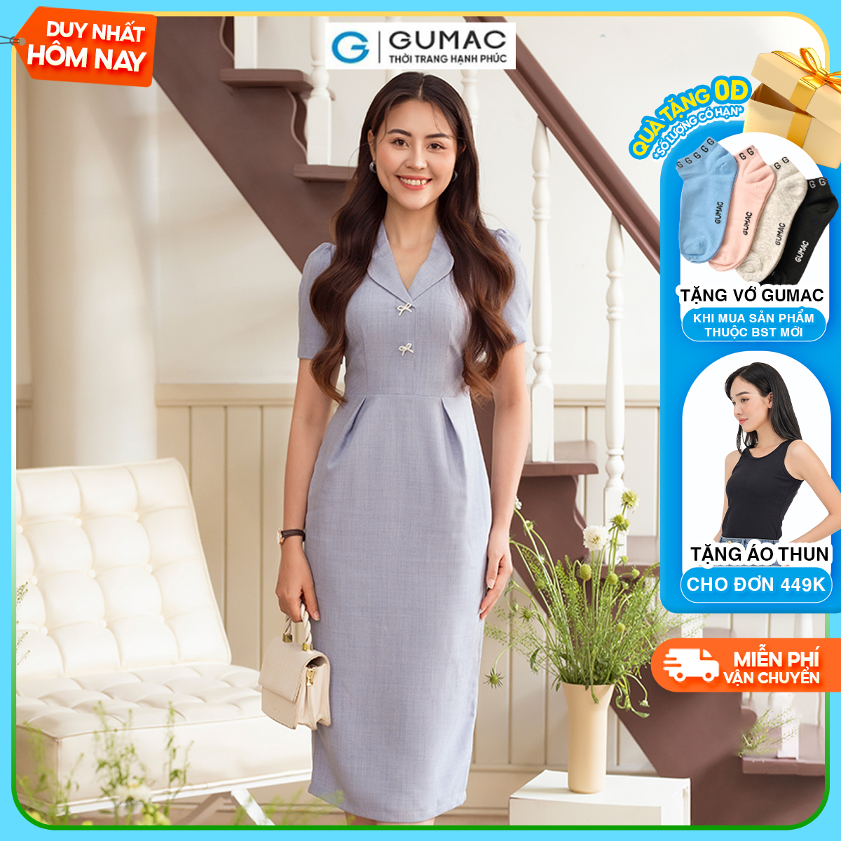 Đầm bút chì dự tiệc, công sở phối phụ kiện thanh lịch sang trọng thời trang GUMAC DD06048