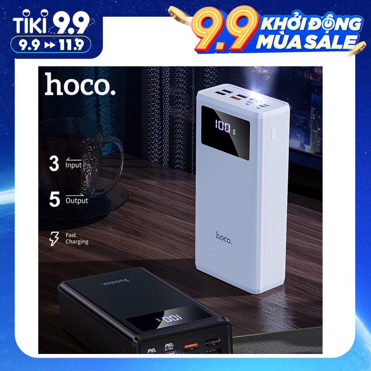 Pin Sạc Dự Phòng Hoco J78A/40.000mah Tíc Hợp Đèn Led Hiển Thị/Hỗ Trợ Sạc Nhanh PD 22.5W-Hàng Chính Hãng.