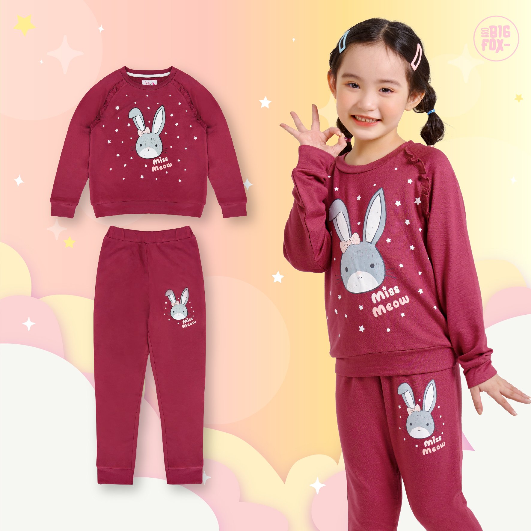 Bộ bé gái BIGFOX - MISS MEOW thu đông  size đại, bộ dài tay cho bé phong cách Hàn Quốc in thỏ Missmeow 11 - 31 kg