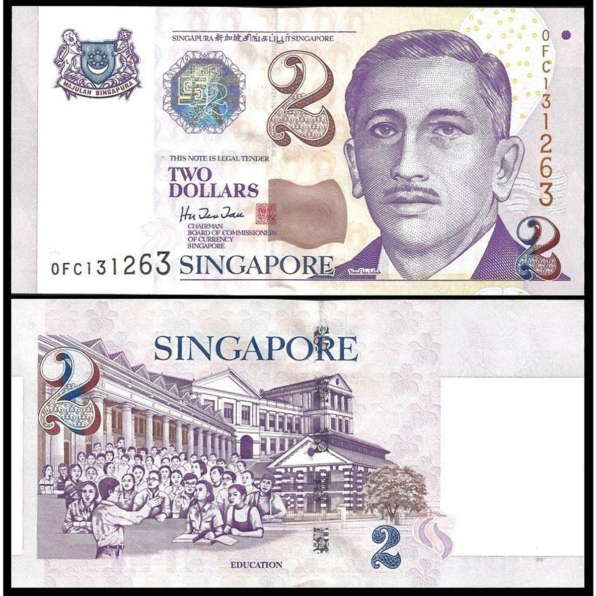 2 dollars Singapore polymer, đảo quốc sư từ - Tiền mới keng 100% - Tặng túi nilon bảo quản