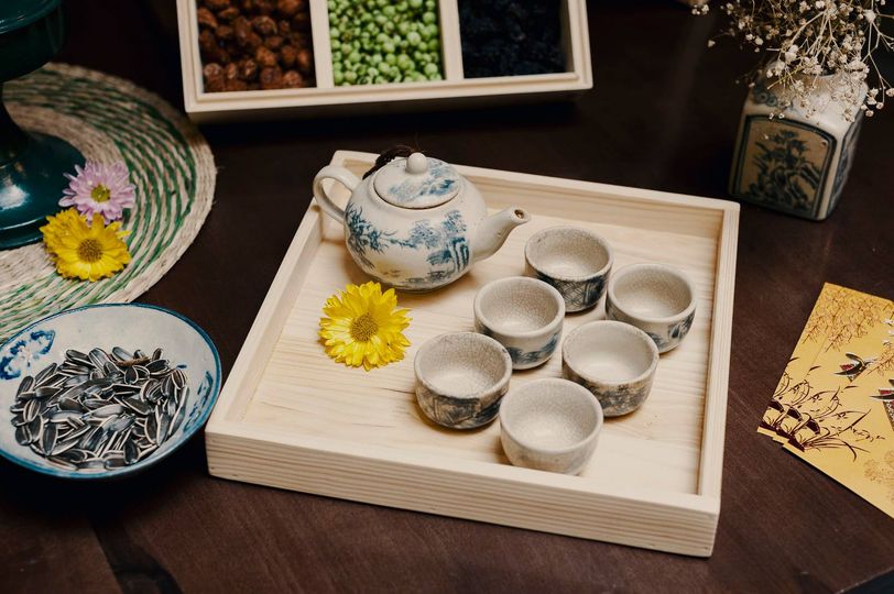 Khay đựng trà bằng gỗ thông tự nhiên kích thước 30x20x5 cm