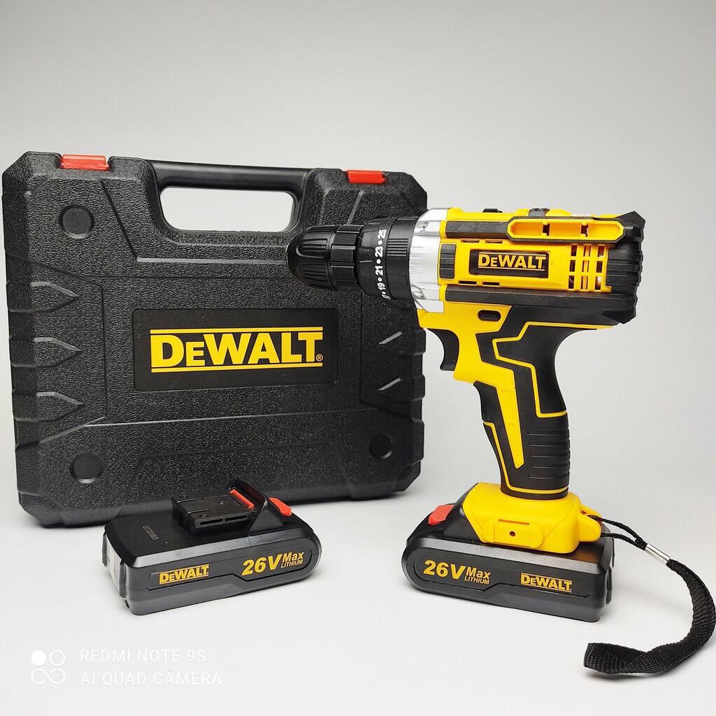 Máy khoan pin Dewalt 26V - 3 CHỨC NĂNG: Khoan tường, săt, gỗ - Bắt vít - Bắn tôn - Tặng kèm Bộ phụ kiện 25 chi tiết