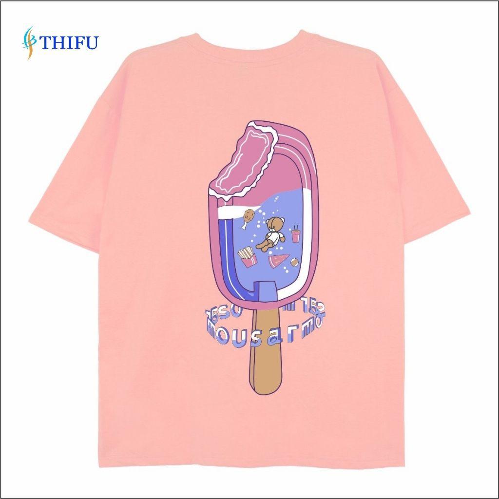 Áo Thun THIFU FASHION Tay Lỡ Hình Cây Kem Mặt Sau- Chất Liệu Cotton, Thấm Hút Tốt Phù Hợp Cho Cả Nam Và Nữ