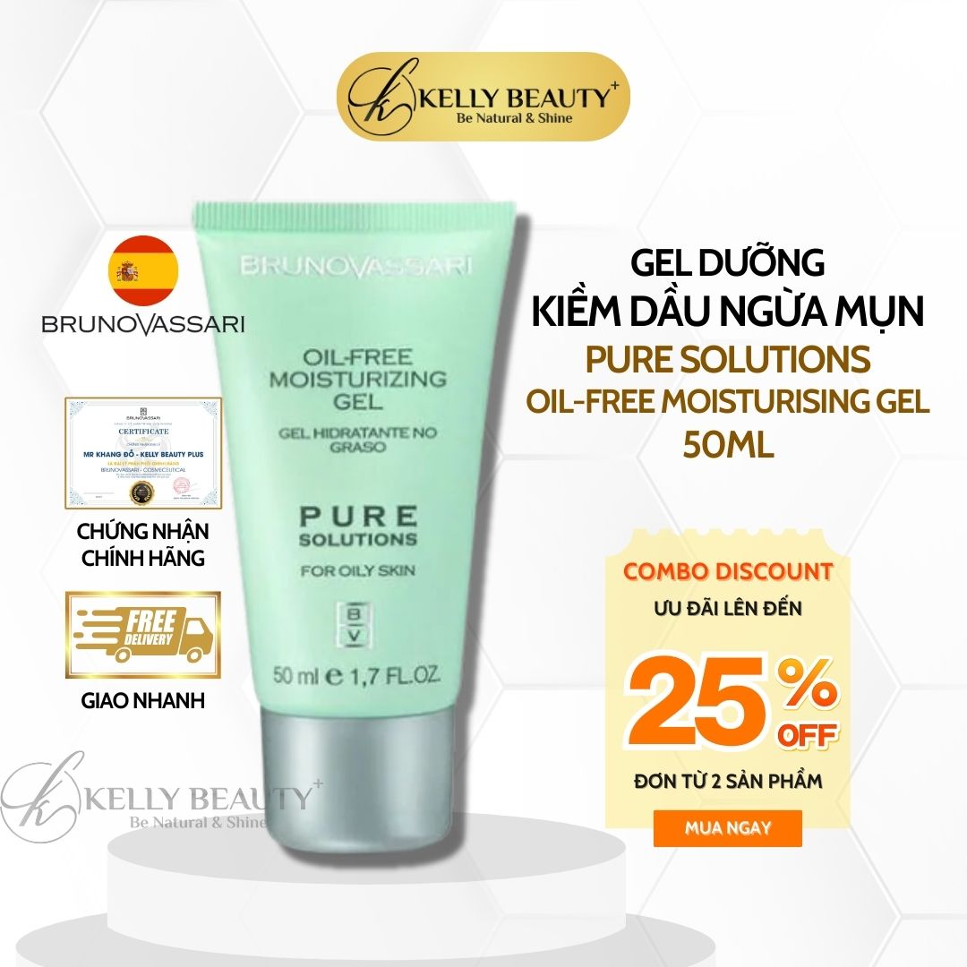 Gel Dưỡng Kiềm Dầu Ngừa Mụn Bruno Vassari Pure Solutions Oil-Free Moisturizing Gel | Kelly Beauty