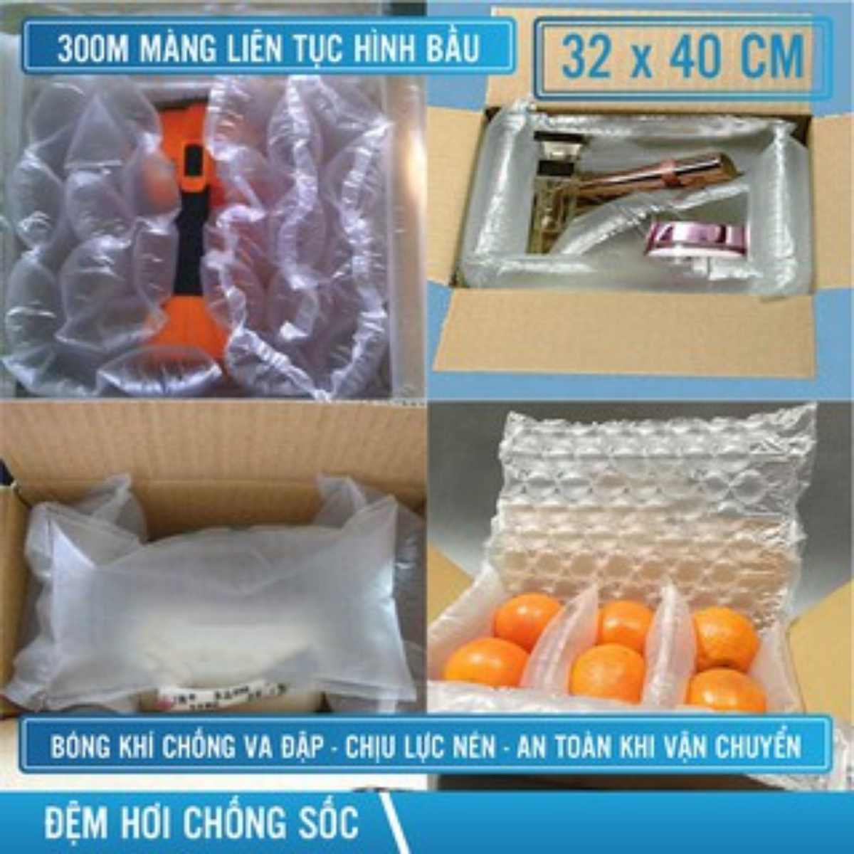 Màng đệm hơi PE hình bầu 300m/cuộn màng xốp hơi Air Bubble dày 15um