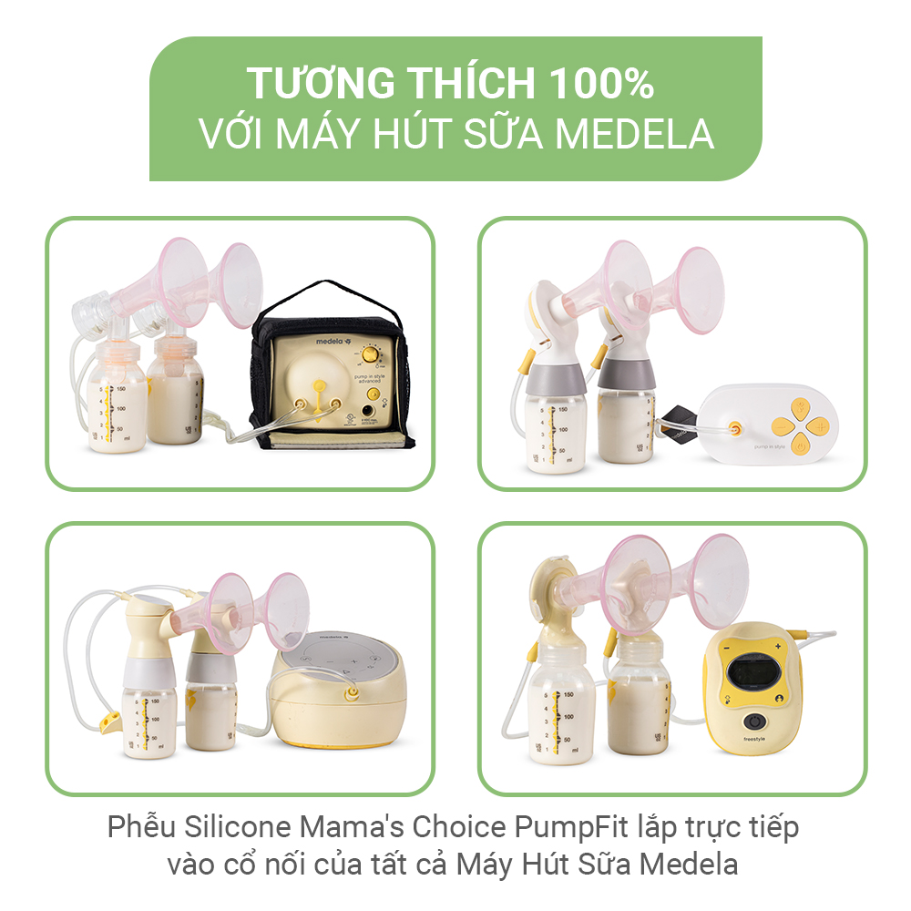 Phễu Hút Sữa Silicone Mama's Choice Pumpfit, Hứng Sữa Mẹ Êm Ái, Kiểm Định Quốc Tế, Tương Thích Máy Mede la Spectra Avent Fazt