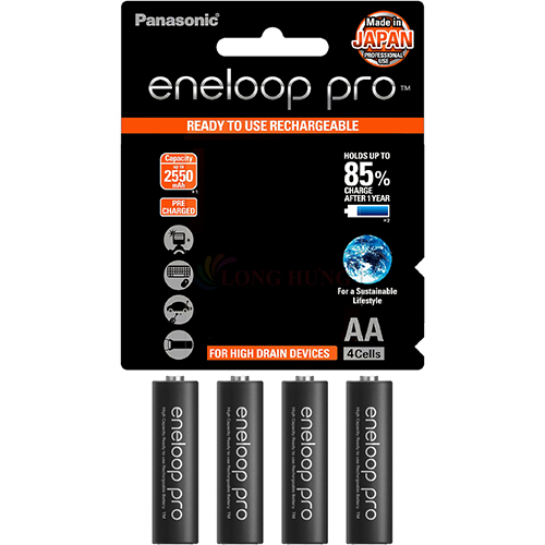 Vỉ Pin sạc Panasonic Eneloop AA 2550mAh BK-3HCCE/4BT (4 viên) - Hàng chính hãng