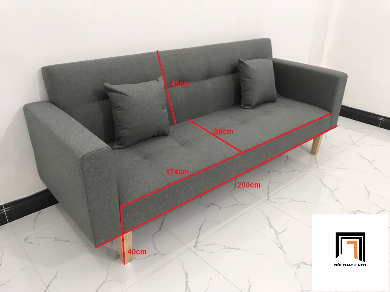 Ghế sofa bed giường nằm TV xám đậm vải bố