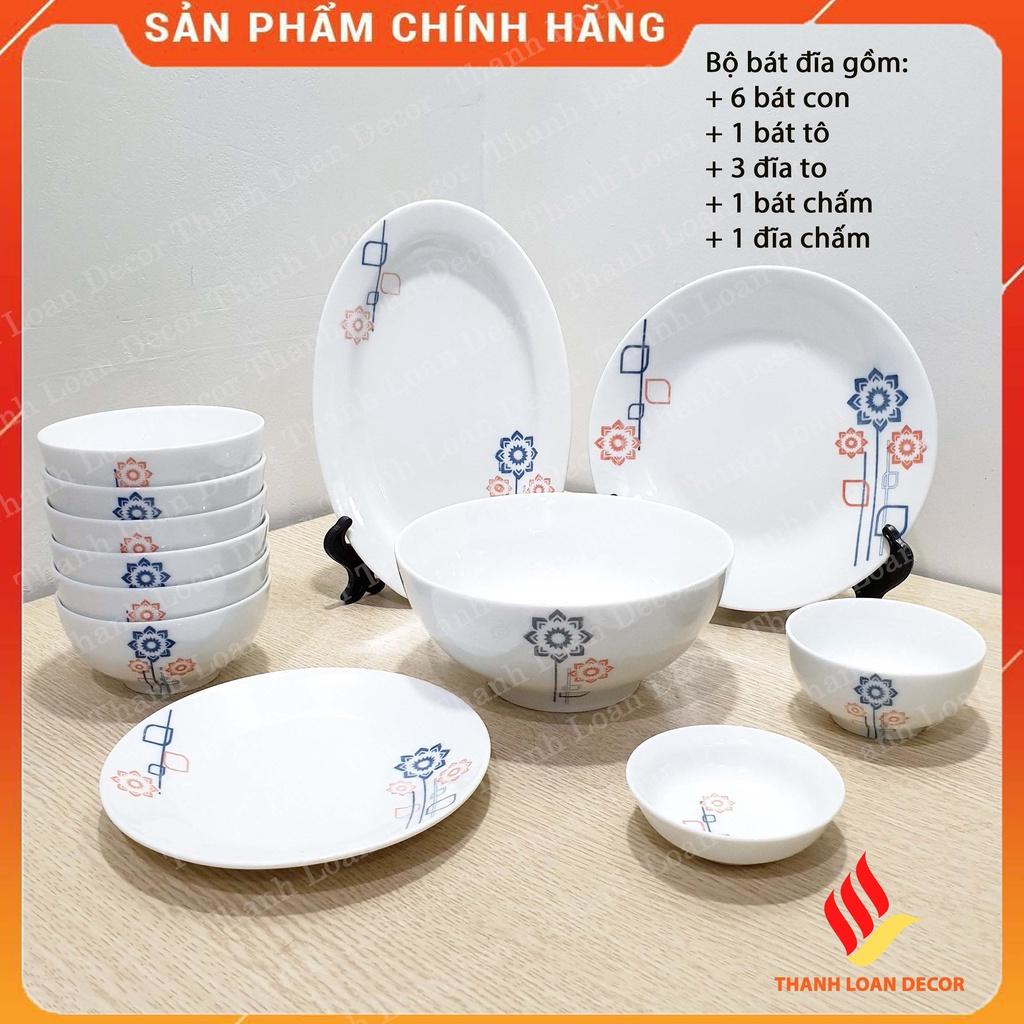 Bộ bát đĩa Bát Tràng chính hãng 12 món - Chén đĩa sứ sương trắng, họa tiết đẹp - Nhiều mẫu