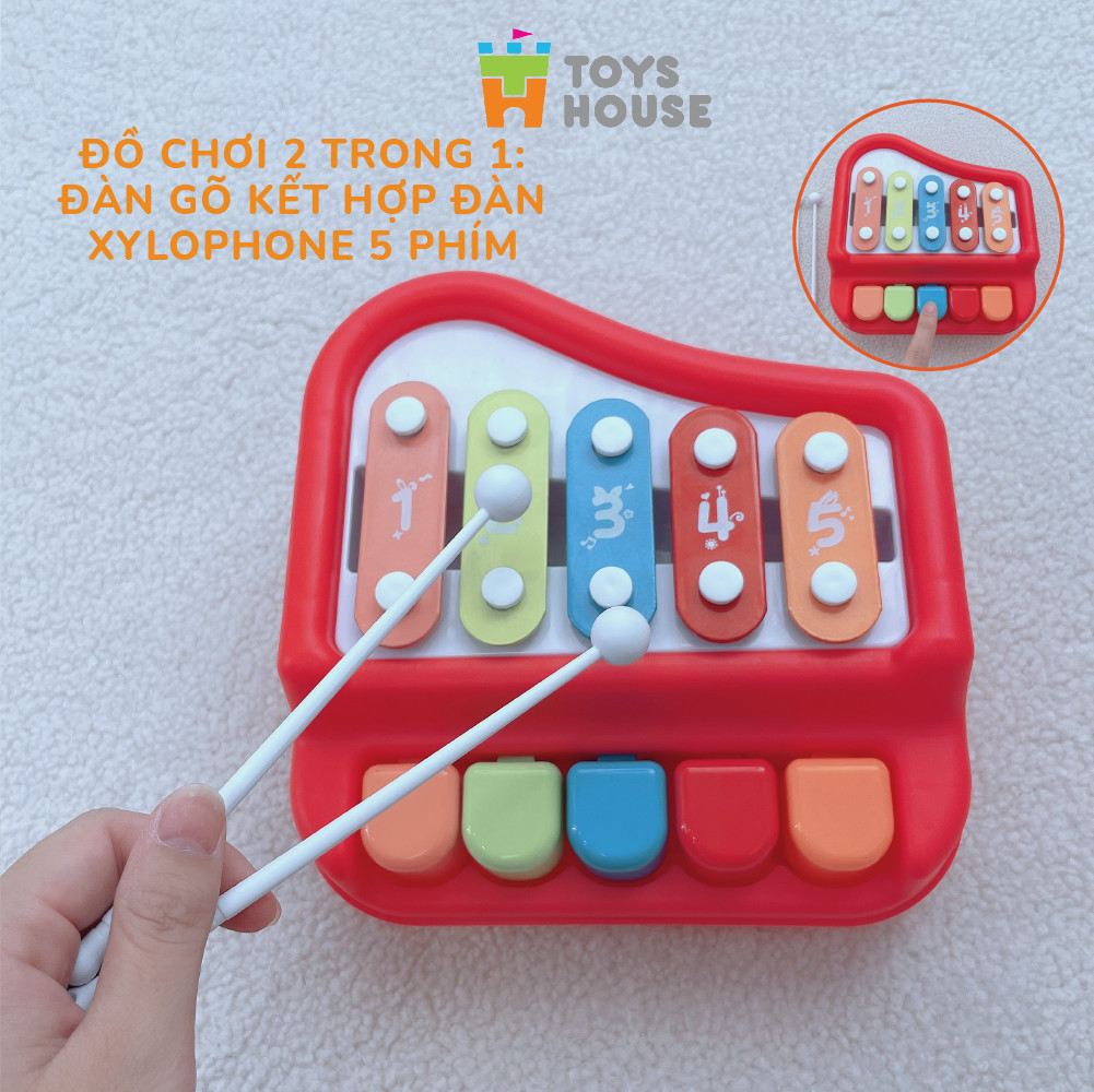 Đồ chơi đàn piano kết hợp gõ Xylophone 5 phím cho bé ToysHouse 8011 - đồ chơi nhạc cụ cho bé 9 tháng trở lên