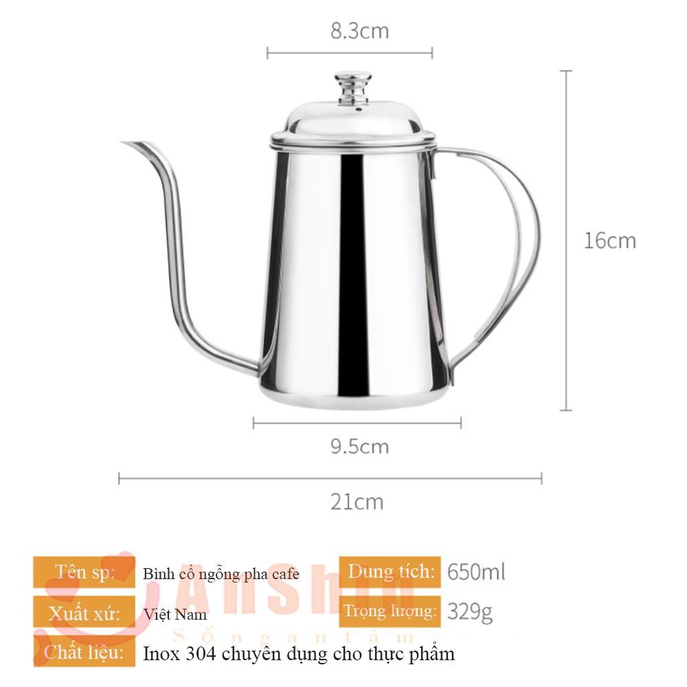 Bình cổ ngỗng pha cafe 650ml Inox 304 cao cấp chính hãng AnShin