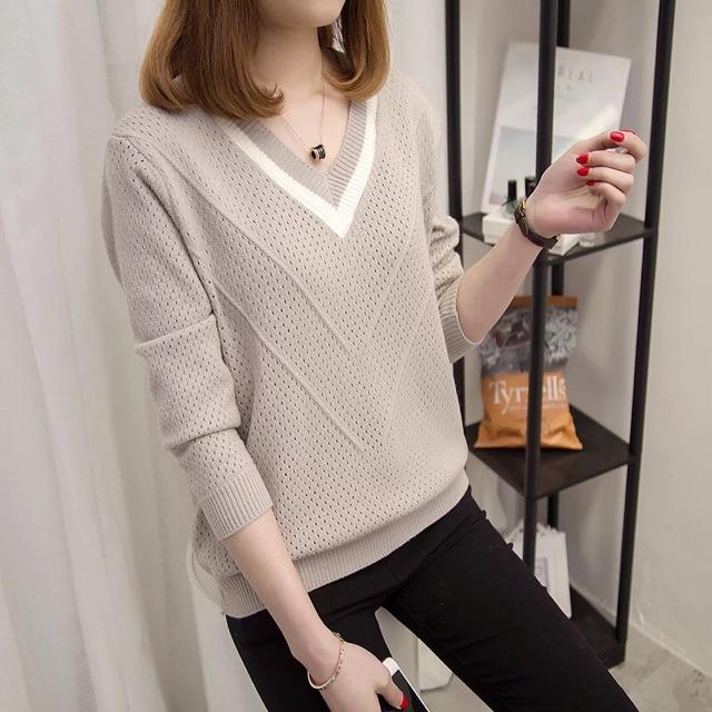 Áo len cổ V kiểu lưới size S-3XL A268