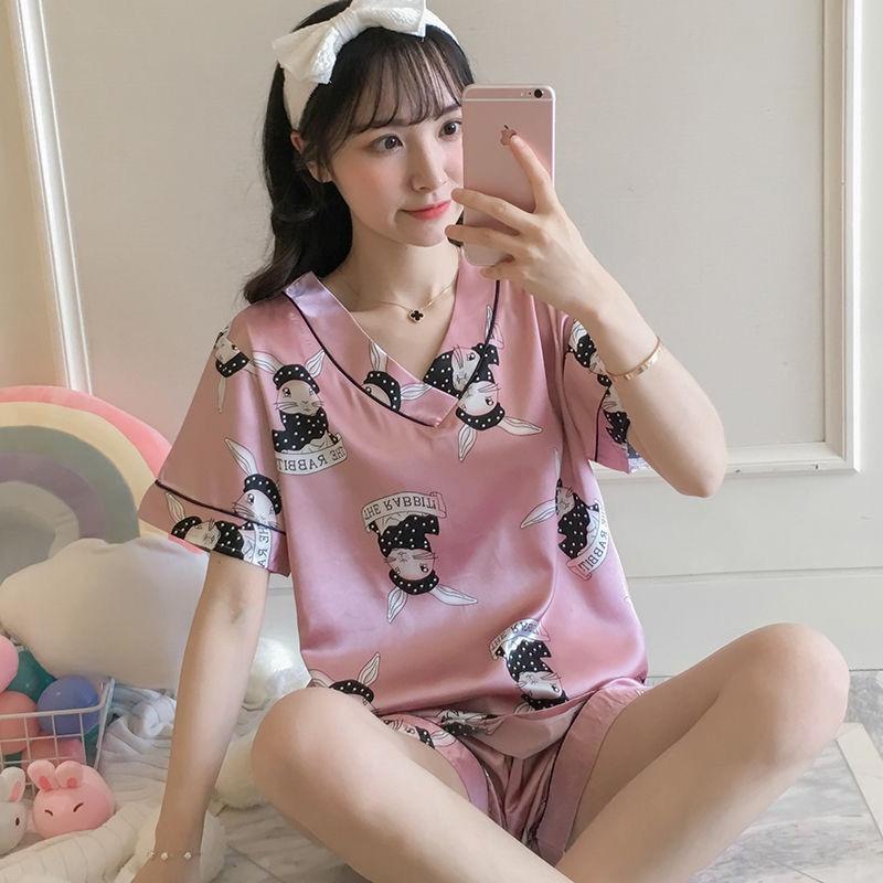 Bộ ngủ pijama cộc tay cổ V họa tiết dễ thương - bộ mặc nhà nữ