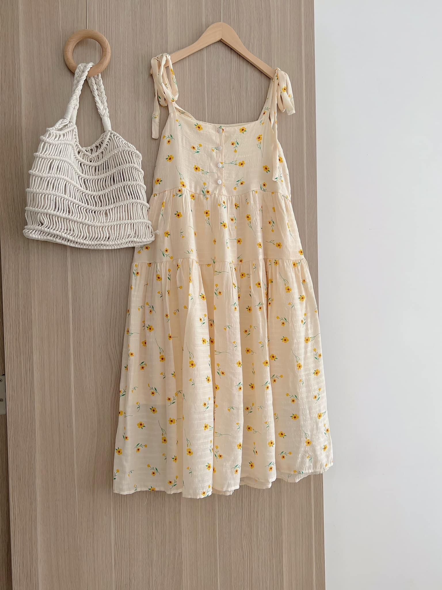 Đầm 2 dây vai nơ babydoll hoa nhí ulzzang tiểu thư