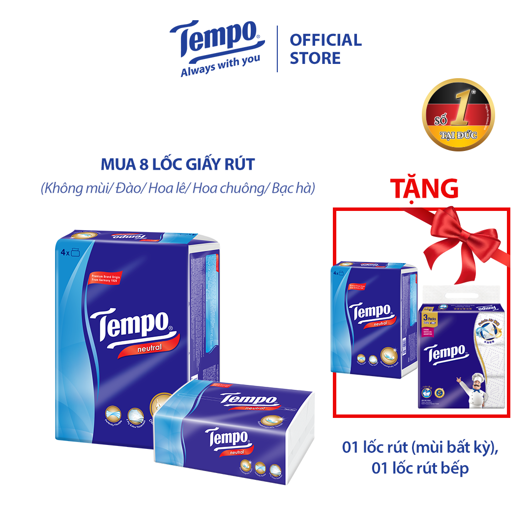 Khăn giấy rút cao cấp Tempo - 4 lớp bền dai, an toàn cho da - Thương hiệu Đức (Lốc 4 gói)