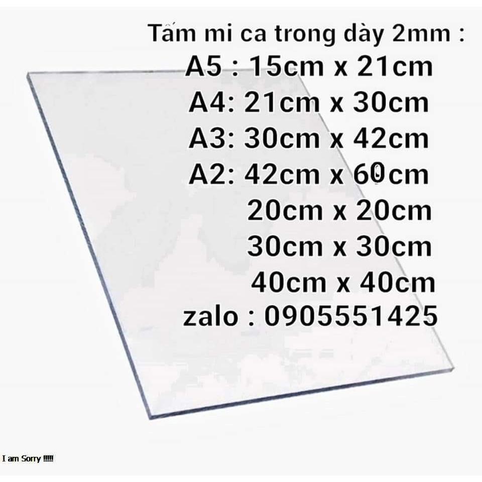 Tấm mica cắt theo yêu cầu nhiều kích thước. Mi ca trong suốt dày 2mm