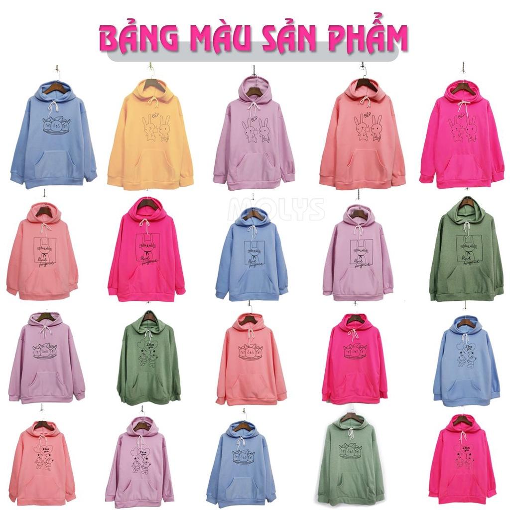 Áo Hoodie áo khoác nỉ unisex tay dài có nón form rộng in hình bộ ba dễ thương