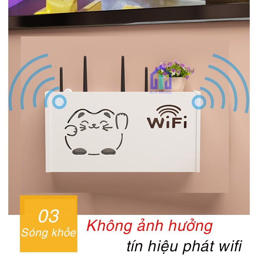 Hộp đựng wifi treo tường KHÔNG CẦN KHOAN hình mèo thần tài kiểu mới, giá rẻ - ICO HOME