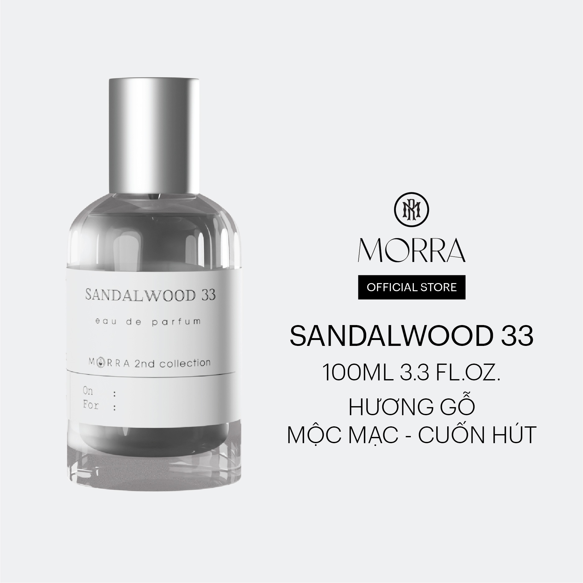 Nước Hoa Nam Morra Sandalwood 33 Chai 100ml Nguyên Liệu Nhập Pháp Hương Thơm Cổ Điển, Nam Tính, Phóng Khoáng - Dạng Xịt