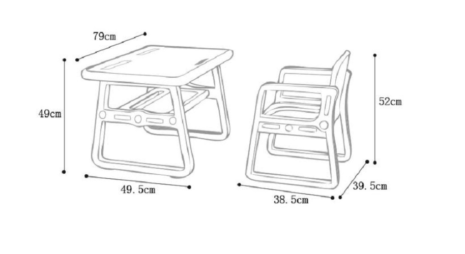 Bộ bàn ghế trẻ em, Có ngăn chứa đồ gồm: 1 bàn và 2 ghế