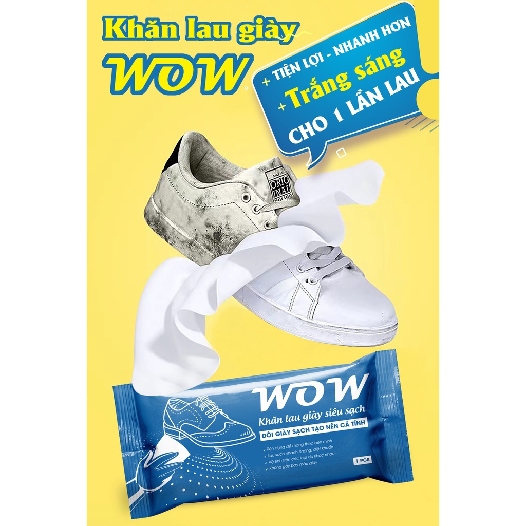 Khăn ướt Wow lau giày - Combo 10 gói - siêu sạch/ tiện lợi