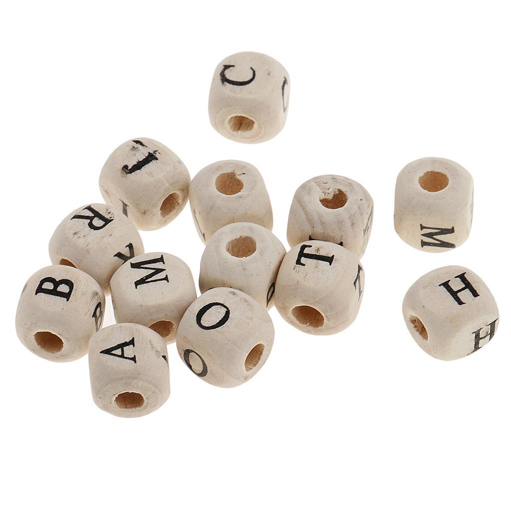 5-6pack 100 Pieces Wooden Alphabet Letters Cube Beads Jewelry Making 10mm White