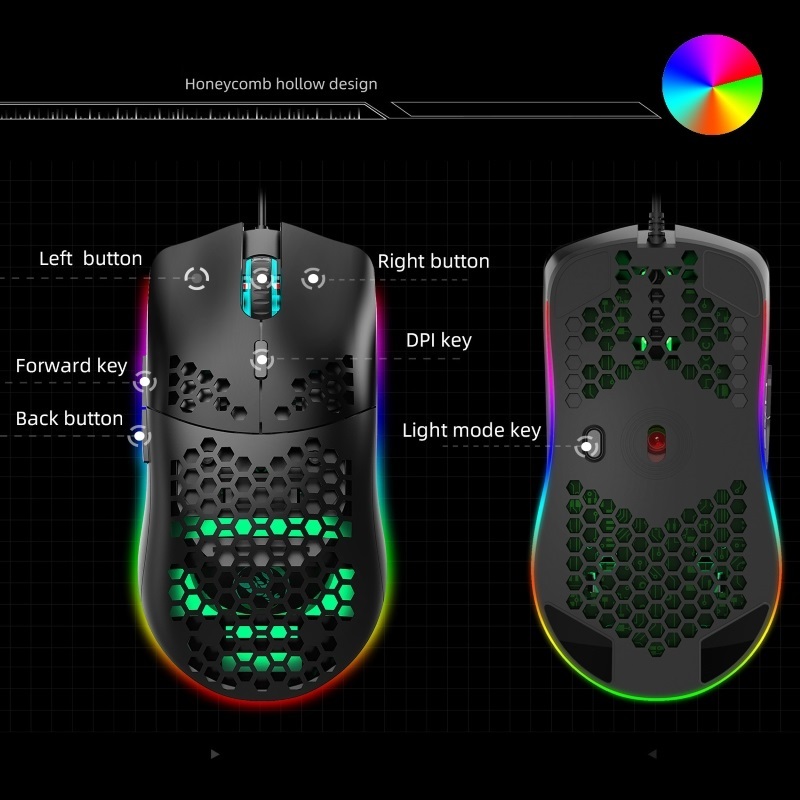 Chuột Led RGB 6400 DPI Gaming Mouse HXSJ - Hàng nhập khẩu