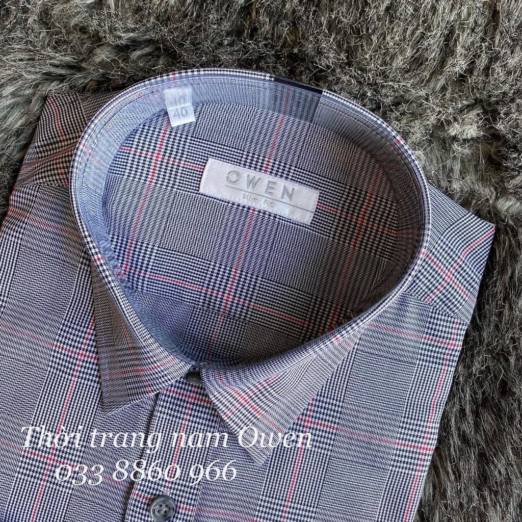 OWEN - Áo sơ mi dài tay Owen SLIMFIT chất SỢI TRE kẻ ca rô xám 61051