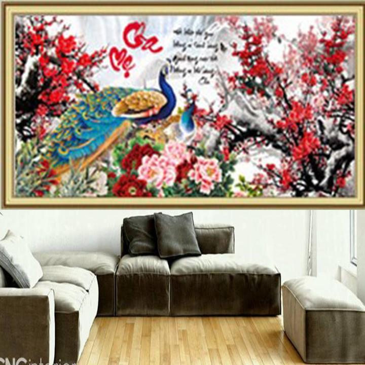 Tranh thêu cha mẹ công hoa đào LV3158 - kích thước: 83 * 42cm.