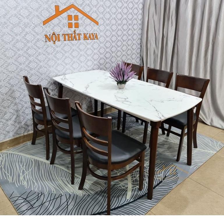 Bộ bàn 6 ghế Mostar giả đá 1m6 Mặt bàn: với nguyên liệu gỗ HDF lõi xanh chống ẩm chống trầy nhập trực tiếp từ Malaysia
