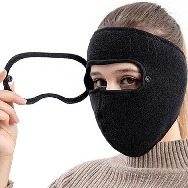 Windproof Anti Dust Face Mask Cycling Ski Breathable Masks Fleece Face Shield Hood Caps with HD Goggles Cycling Cap Balaclava