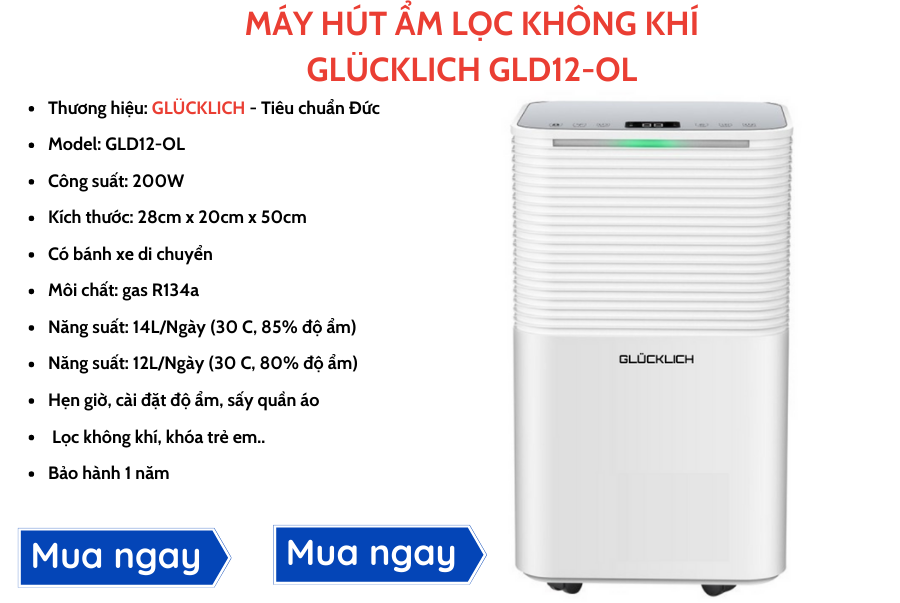 Máy hút ẩm TAKAIPRO 14L/ngày TKD14-OL - tạo anion lọc không khí - Thương hiệu Nhật Bản - Hàng chính hãng