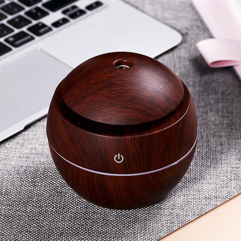 130ML USB Máy Tạo Độ Ẩm Không Khí Điện Máy Khuếch Tán Tinh Dầu Phun Sương Vân Gỗ Xông Tinh Dầu Mini Có 7 Đèn LED Dành Cho Xe Hơi văn Phòng Nhà