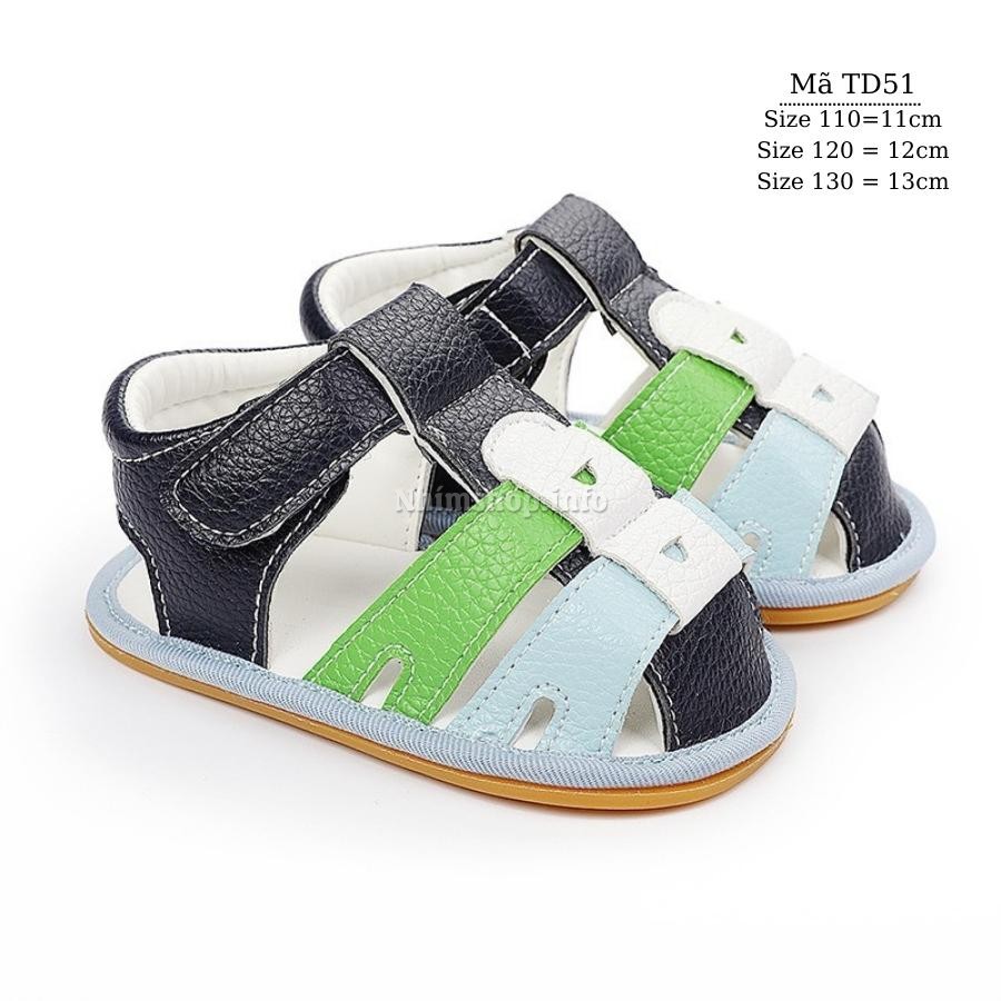 Giày sandal tập đi cho bé đế cao su chống trơn trượt cao cấp da mềm êm chân dáng bít mũi thời trang cho trẻ sơ sinh, trẻ em bé trai bé gái 0 - 18 tháng TD55