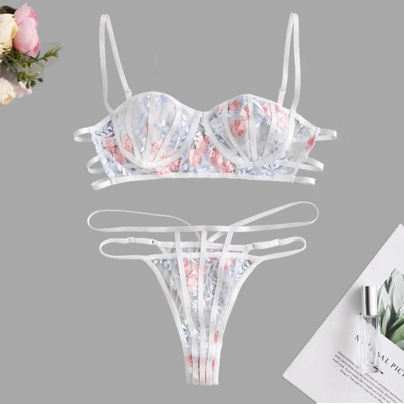 ADULOTY Ren Hoa Thêu Caged Áo Bralette Áo Lót Nữ Mới Quyến Rũ Áo Ngực Trong Suốt Lưới Quần Lót Nữ Váy Ngủ Và Thông