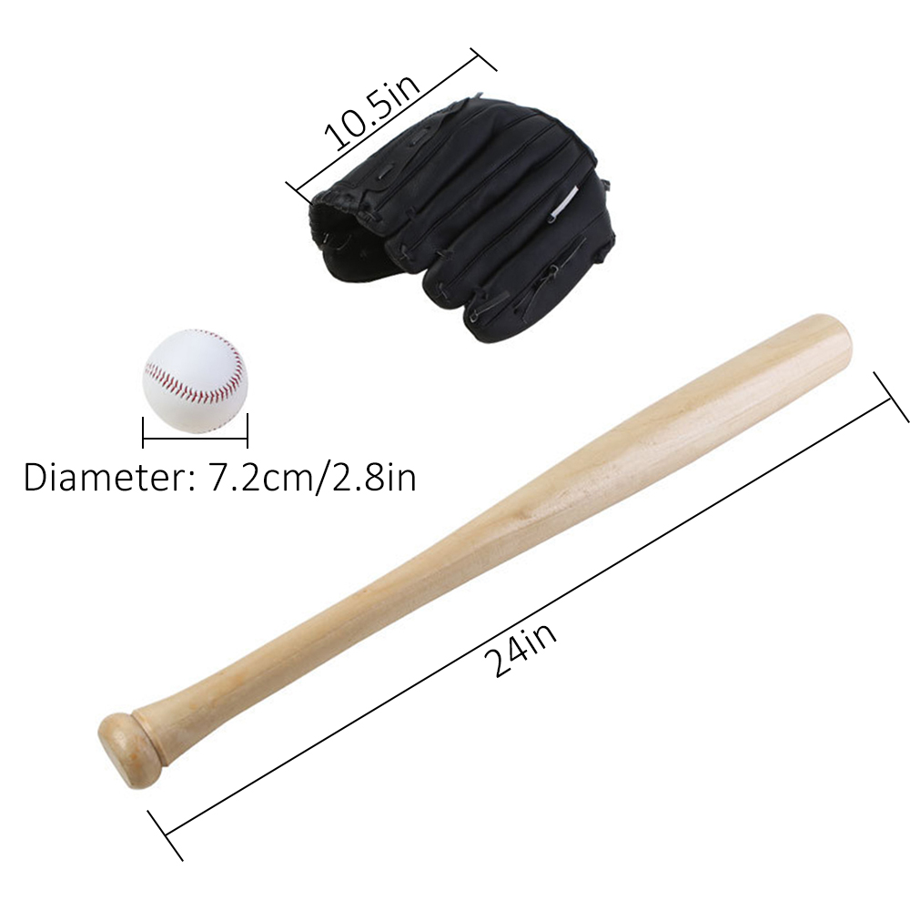 Bộ bóng chày gồm gậy gỗ 24 inch, bóng , găng pvc 10.5 inch