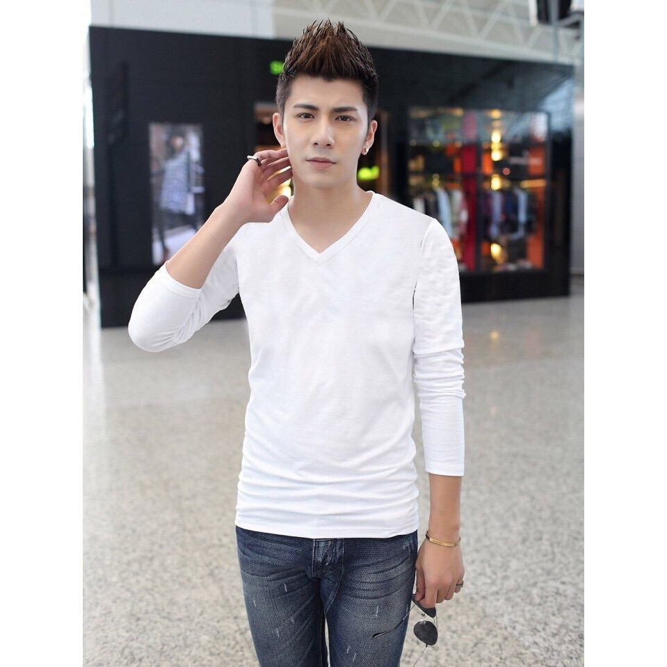 ÁO THUN NAM DÀI TAY TRƠN CỔ TIM ĐẸP