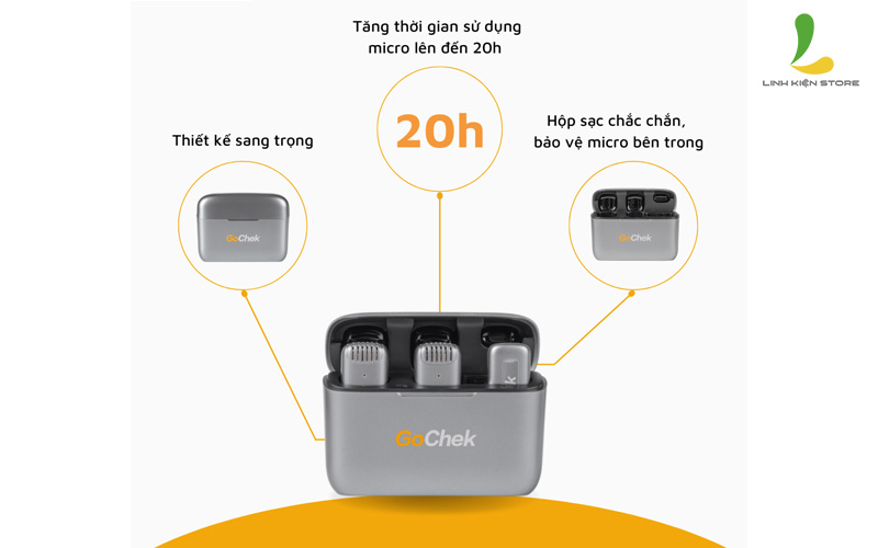 Micro thu âm không dây GoChek D01 Pro - Thiết bị ghi âm chuyên dụng máy hệ điều hành Android kèm hộp sạc thông minh- Hàng nhập khẩu