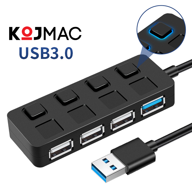 Hub USB 4 Cổng Công Tắc Đèn LED Tốc Độ Cao 3.0 (Type C to USB, Bộ Chia Cổng USB OTG, USB Laptop Hàng Chính Hãng )