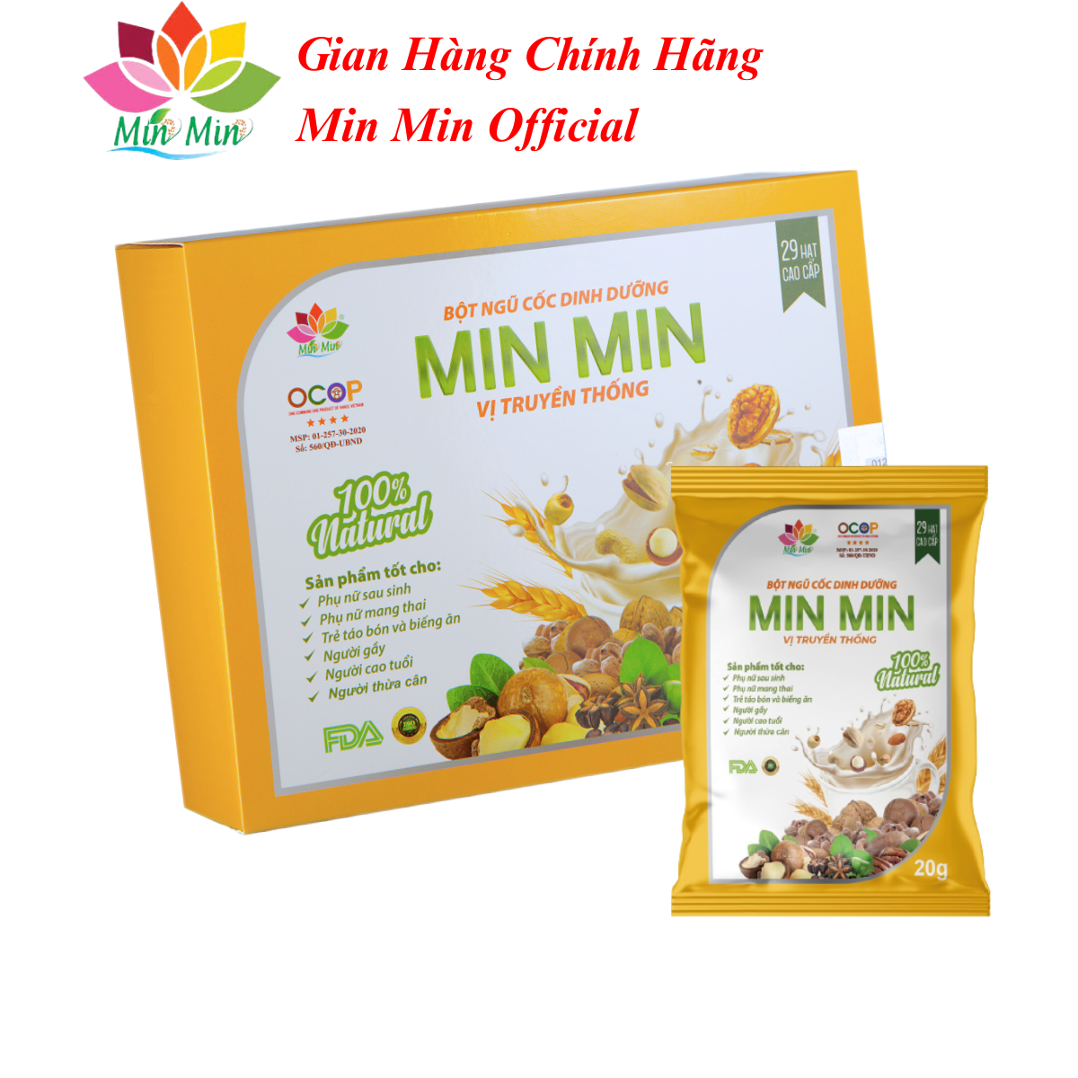 Ngũ Cốc Lợi Sữa Cao Cấp Min Min 29 Hạt - Ngũ Cốc Dinh Dưỡng Mẹ Bầu Dạng Gói 1 hộp 25 gói x20gam