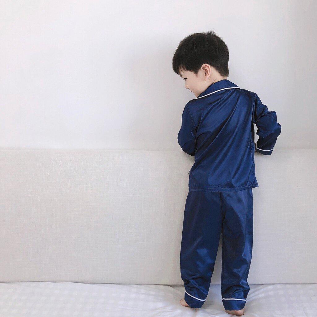 Bộ ngủ Pijama cho bé Binbon kids, bộ pizama cho bé trai bé gái PM02 chất lụa trơn dài cho bé từ 6-28kg