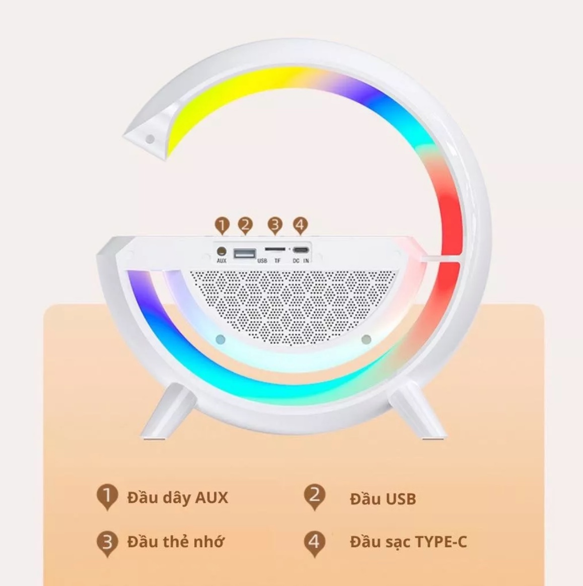 Loa bluetooth kiêm sạc không dây đèn tạo không khí 3in1 BT2301 kiêm sạc dự phòng - Đèn led theo nhạc cực hay mạnh mẽ, đèn ngủ, đèn báo thức, hiệu ứng ánh sáng nhiều màu - 7 độ sáng màu trắng tinh tế