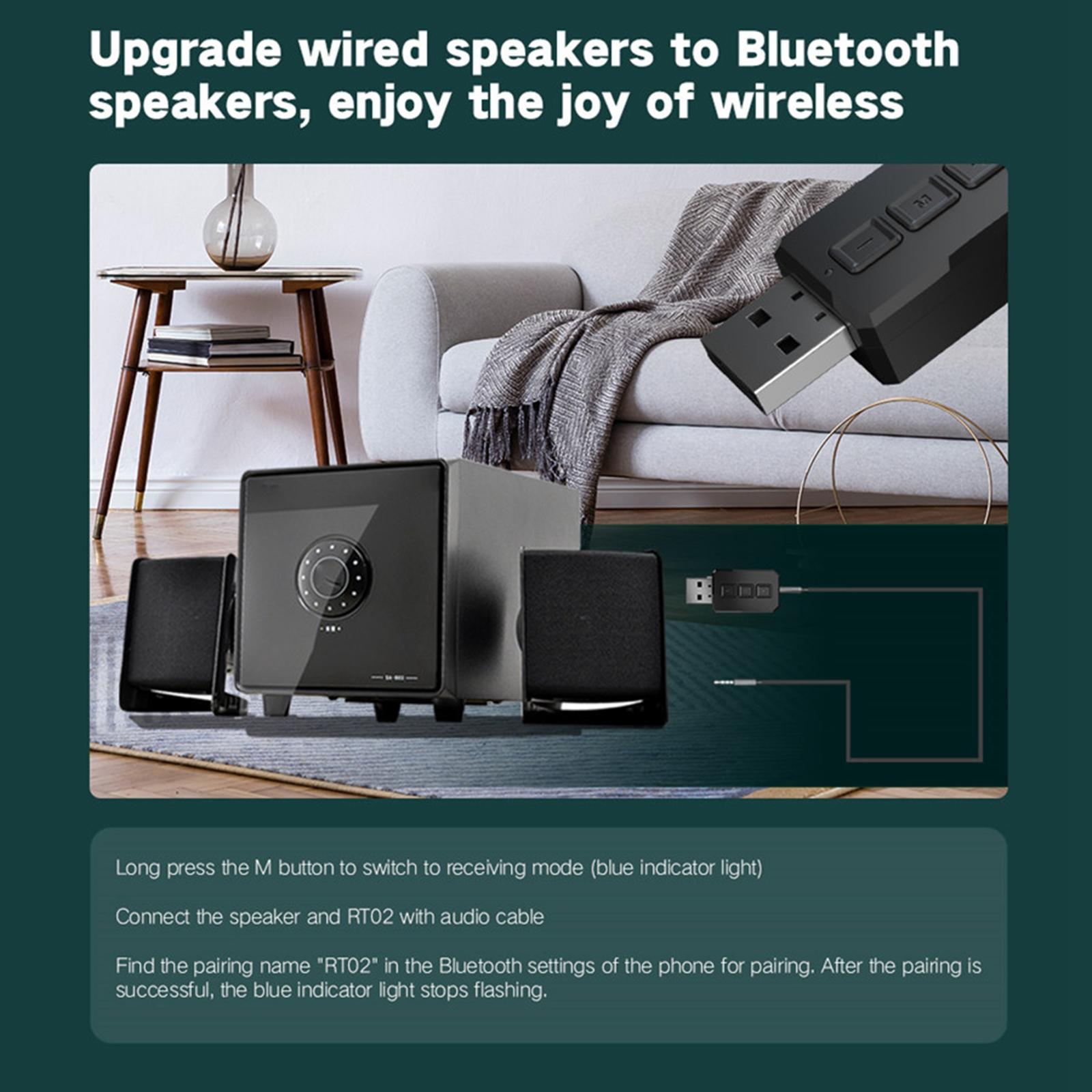 Bluetooth USB 5.0  and Receiver, 2-in-1 Wireless 3.5mm Adapter for TV