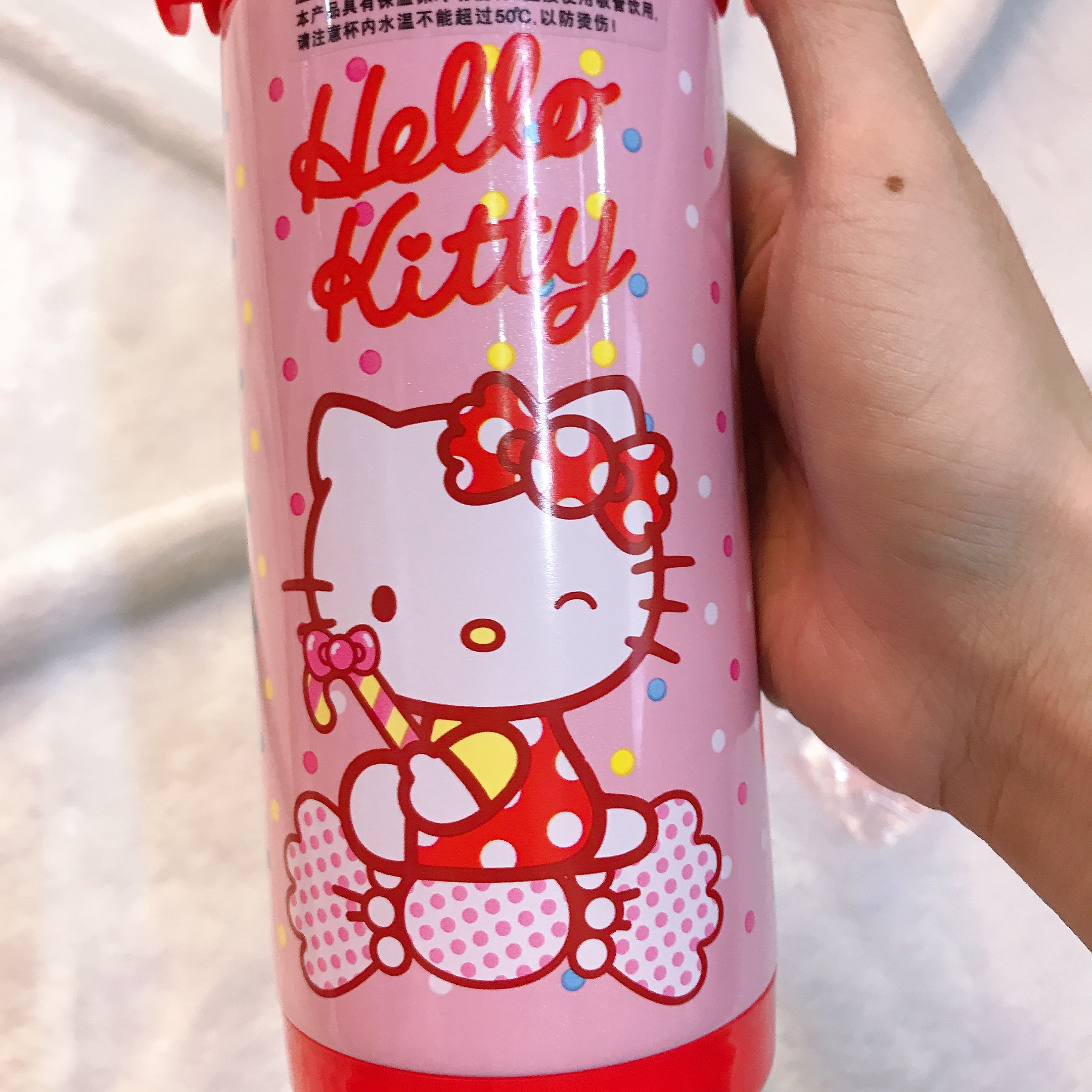 Bình nước giữ nhiệt hình mèo Kitty nháy mắt nắp trong suốt màu hồng nhạt cho trẻ em, bé gái -  - KT3610HN