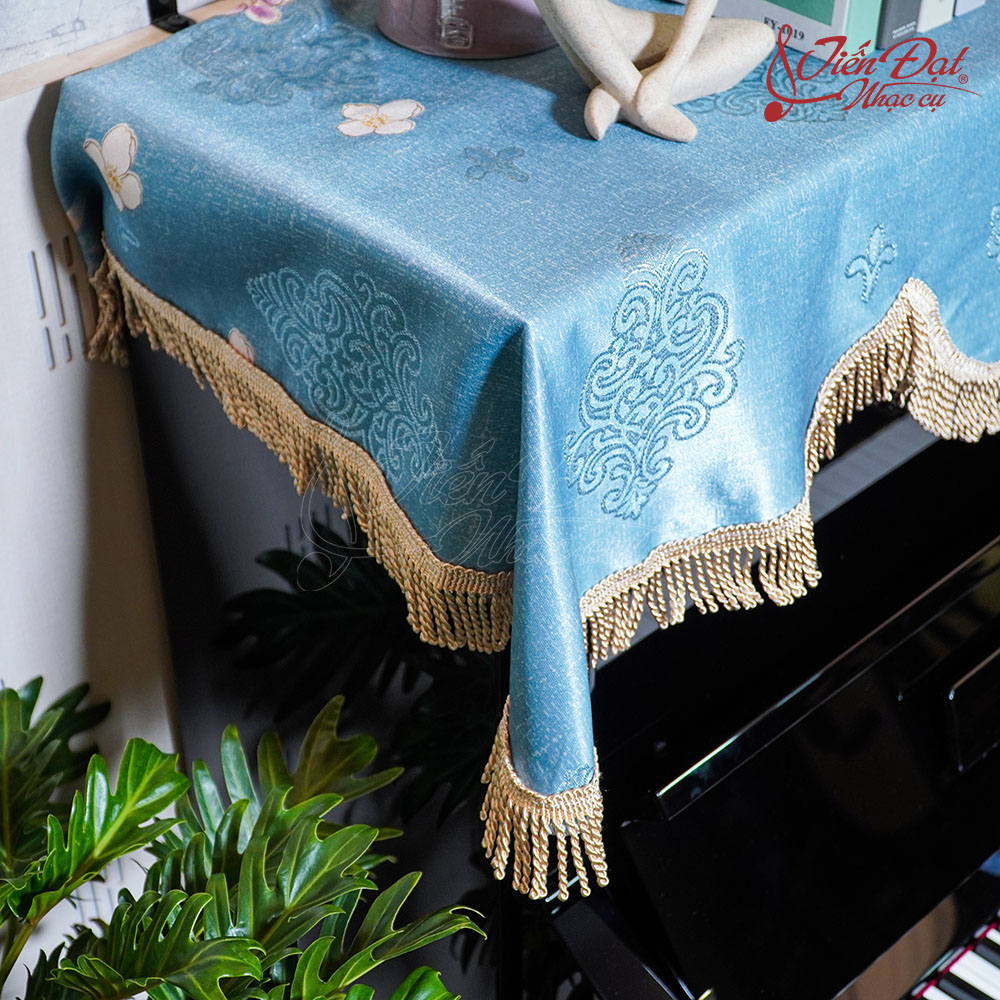 Khăn Phủ Đàn Piano Màu Xanh, Họa Tiết Hoa Đào KU-033