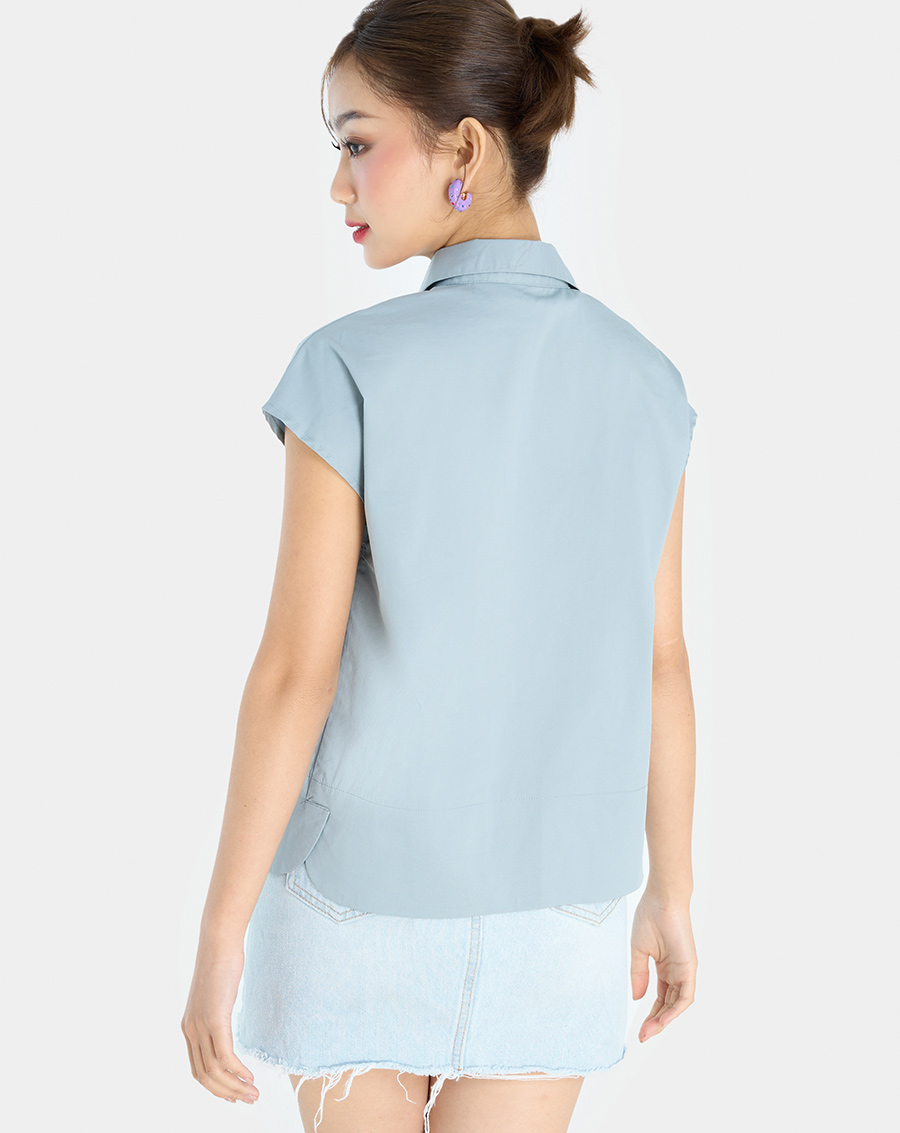 Áo Kiểu Nữ Thời Trang JUNO Cổ Sơmi Tay Liền JNAKI023